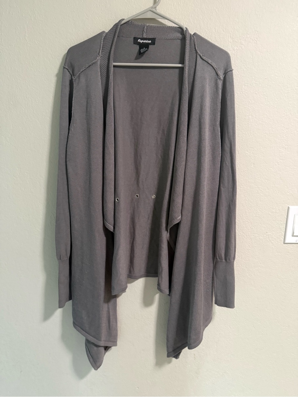Repartee Gray Open Front Draped Cardigan Size S Lightweight Sweater